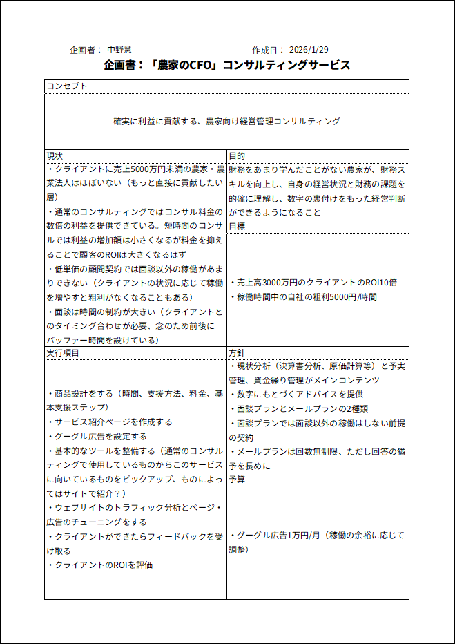 企画書サンプル